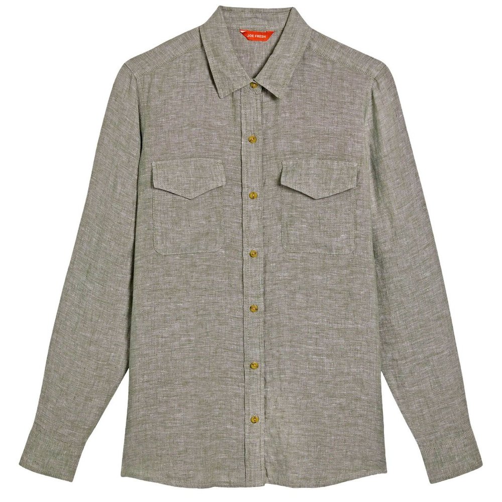 100% Linen Neutral Beige Button Down Utility Shirt Oversized XS Coastal Joe Fres - Picture 13 of 13